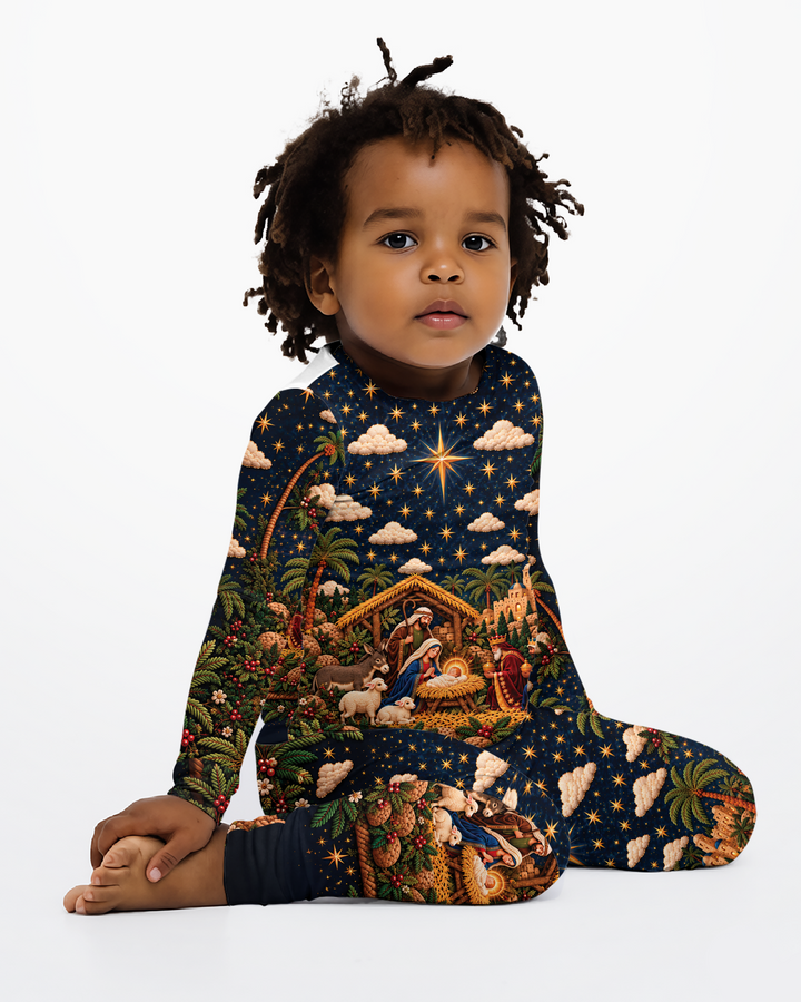 O Holy Night Family Matching Bamboo Two Piece Long Sleeve Pajama Set