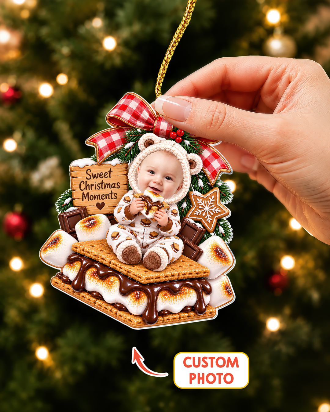 S’more Christmas Love Personalized 1-Side Photo Acrylic Ornament