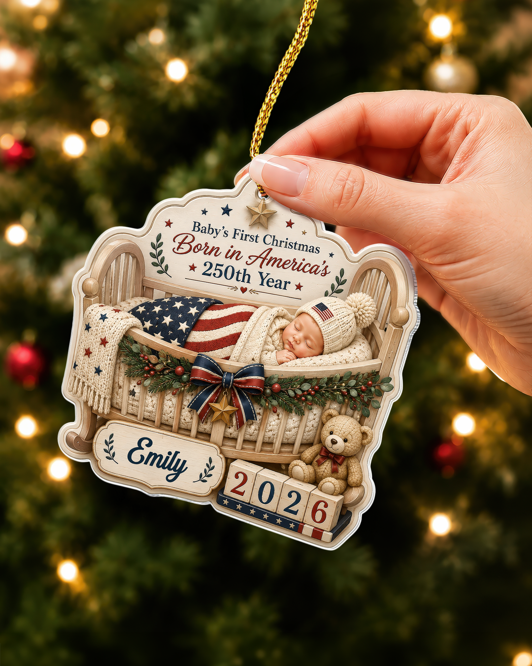 First Christmas 250th Personalized 1-Side Photo Acrylic Ornament