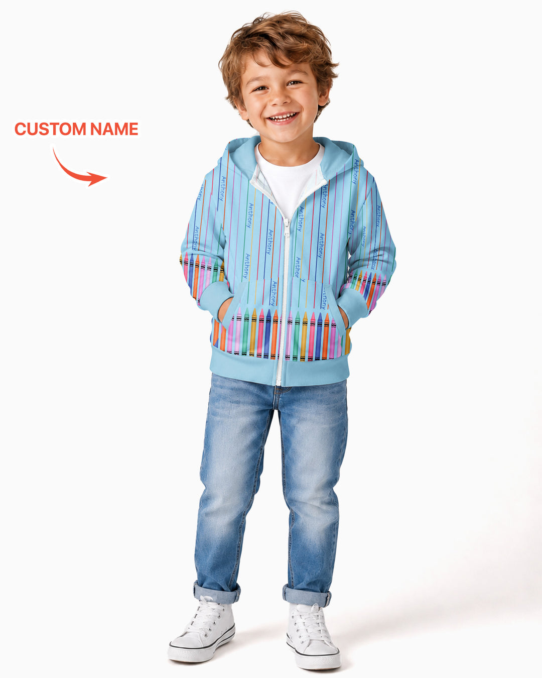 Custom Name Crayon Lines Bamboo Zip Hoodie