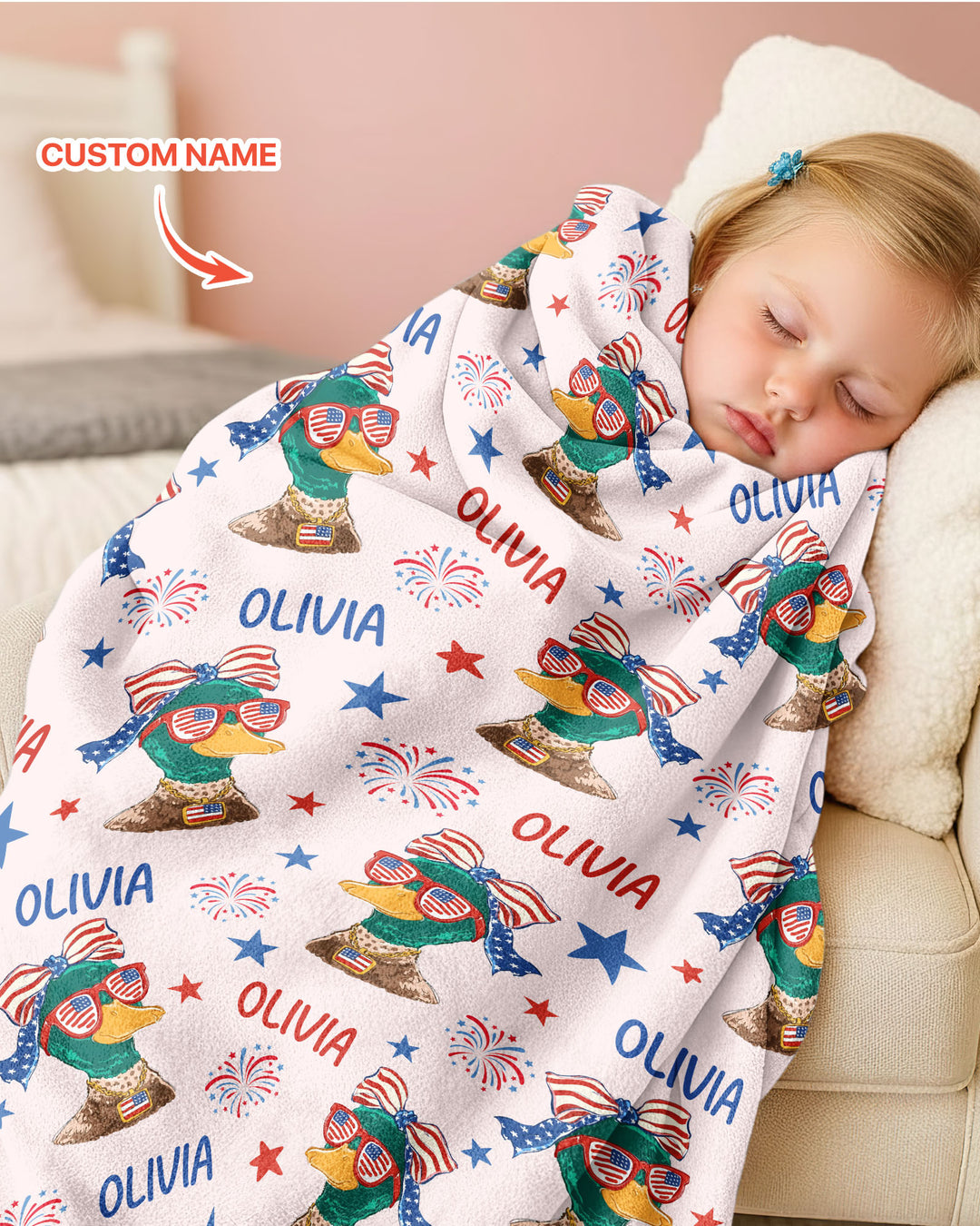 Custom Name Patriotic Mallard Duck Bamboo Blanket