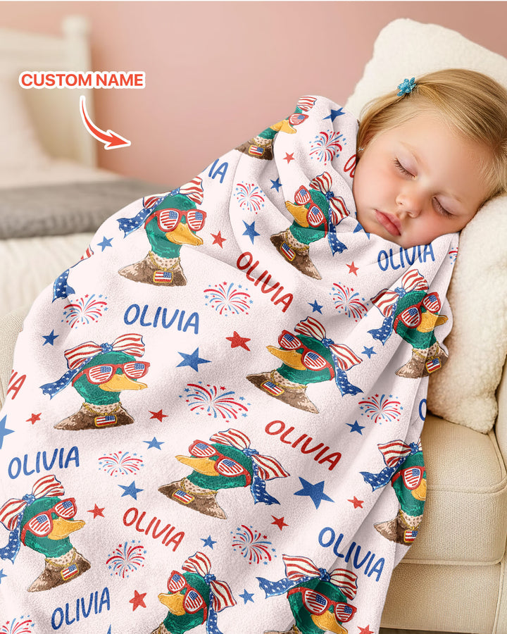 Custom Name Patriotic Mallard Duck Bamboo Blanket