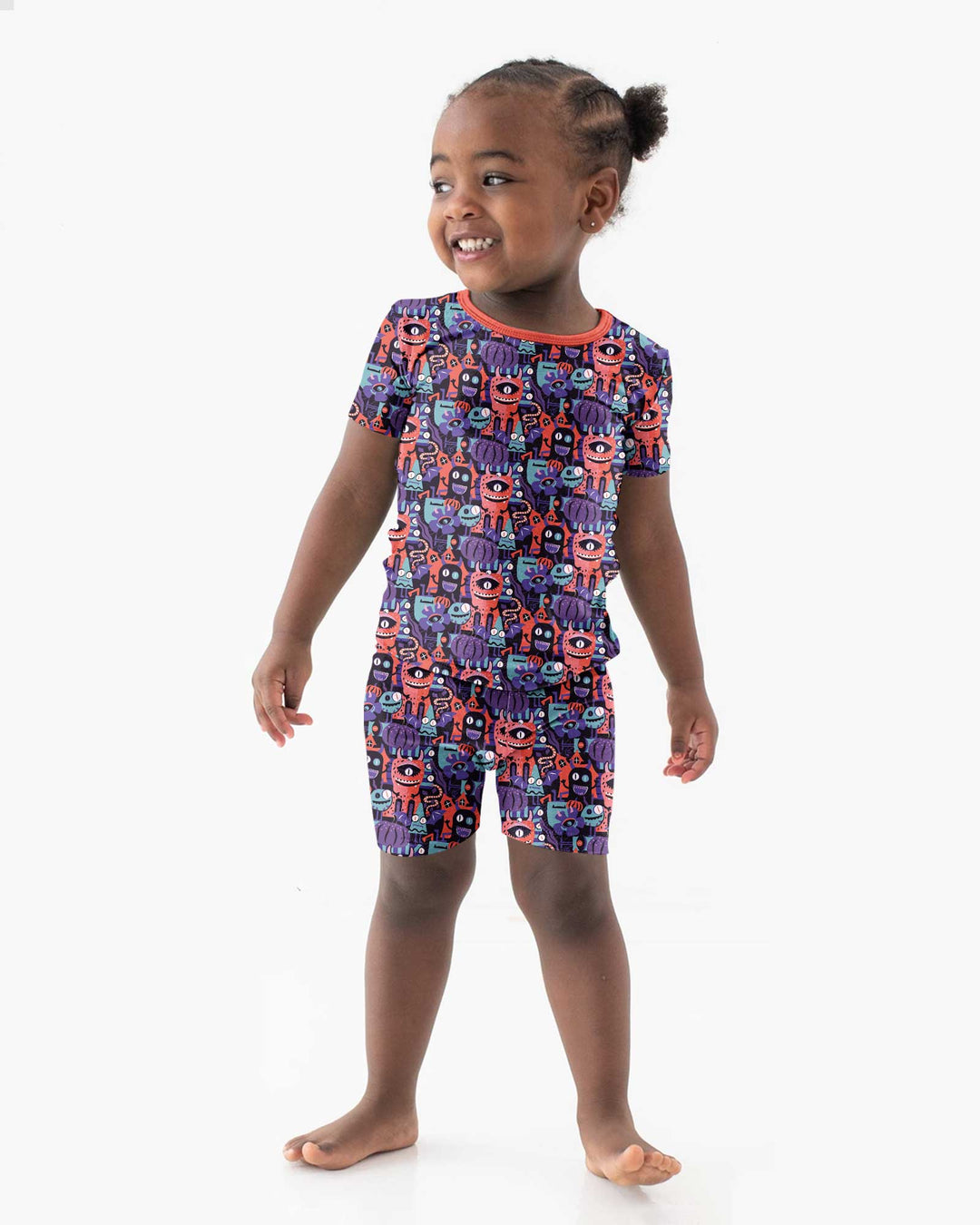 Halloween Multi Eyed Monsters Bamboo Two Piece Short Sleeve Shorts Pajama Set