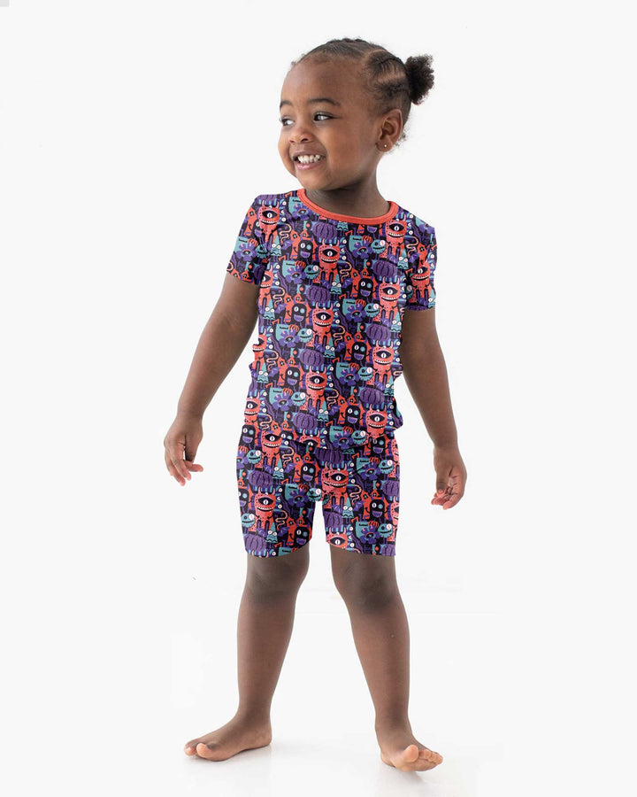 Halloween Multi Eyed Monsters Bamboo Two Piece Short Sleeve Shorts Pajama Set