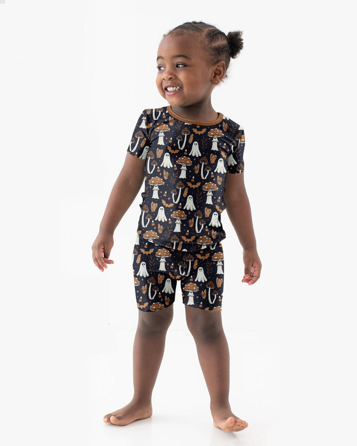 Retro Halloween Whimsy Bamboo Two Piece Short Sleeve Shorts Pajama Set