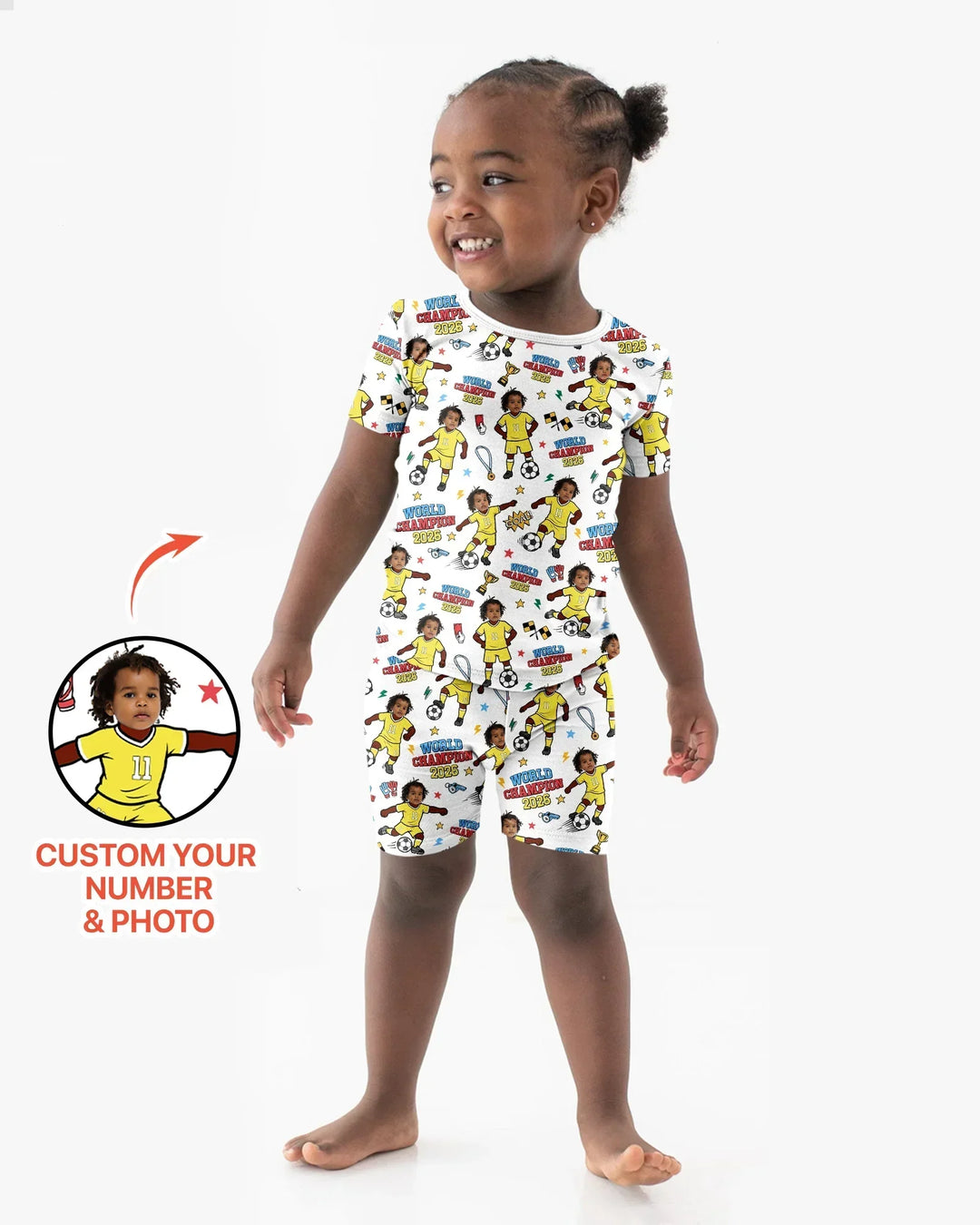 Custom Photo World Champion 2026 Family Matching Bamboo Two Piece Short Sleeve Shorts Pajama Set