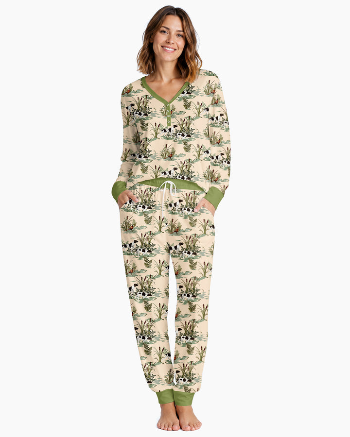 Vintage Pheasant & Hunting Dog Field Family Matching Bamboo Women Pajama Set