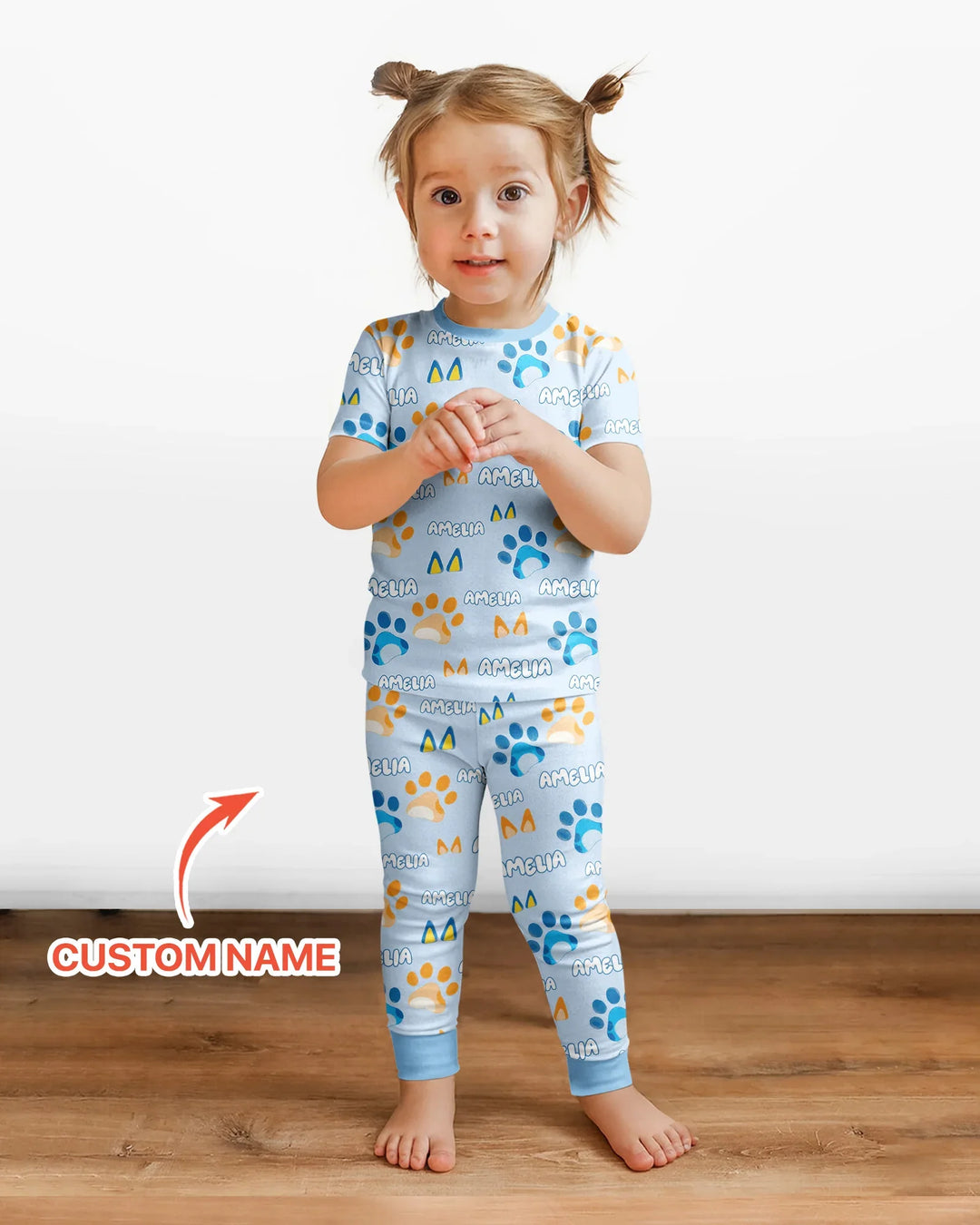 Custom Name Favourite Blue Dog Family Matching Bamboo Two Piece Short Sleeve Pajama Set