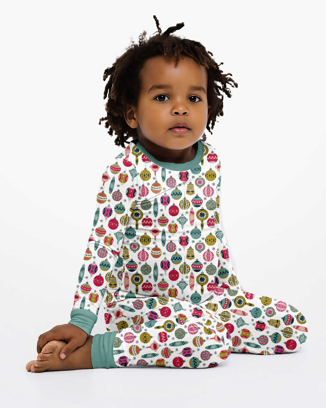Tiny Christmas Ornaments   Bamboo Two Piece Long Sleeve Pajama Set