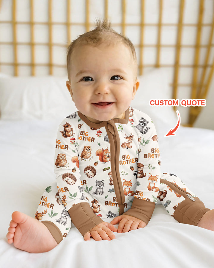 Custom Quote Woodland Animal Matching Sibling Bamboo Convertible Zippy