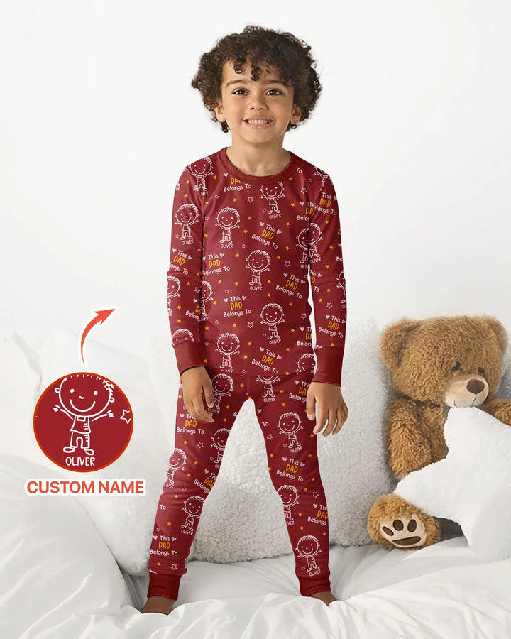 Custom Name This Dad Belongs To Doodle Bamboo Two Piece Long Sleeve Pajama Set
