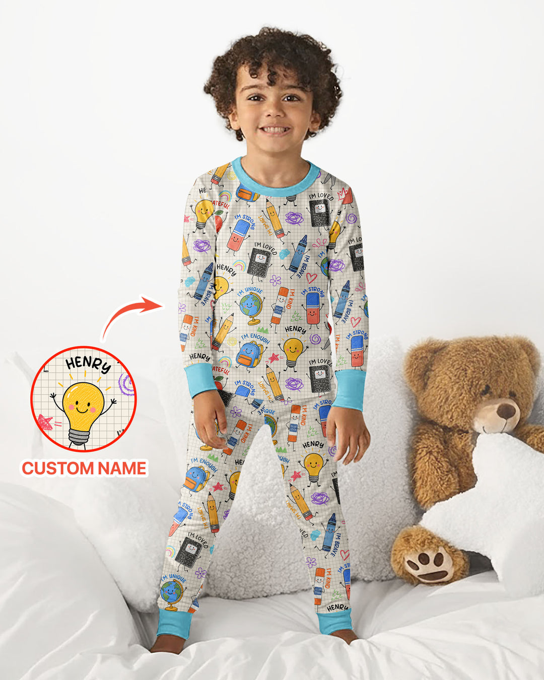 School Squad Custom Name Bamboo Two Piece Long Sleeve Pajama Set
