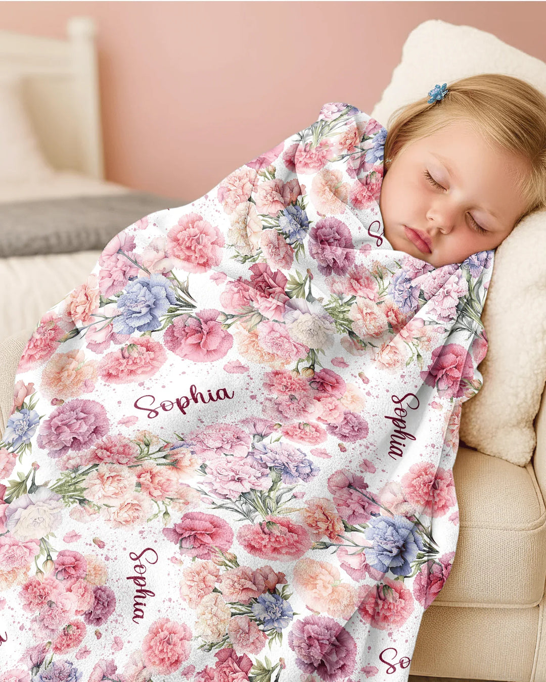 Custom Name Birth Month Flowers Bamboo Blanket