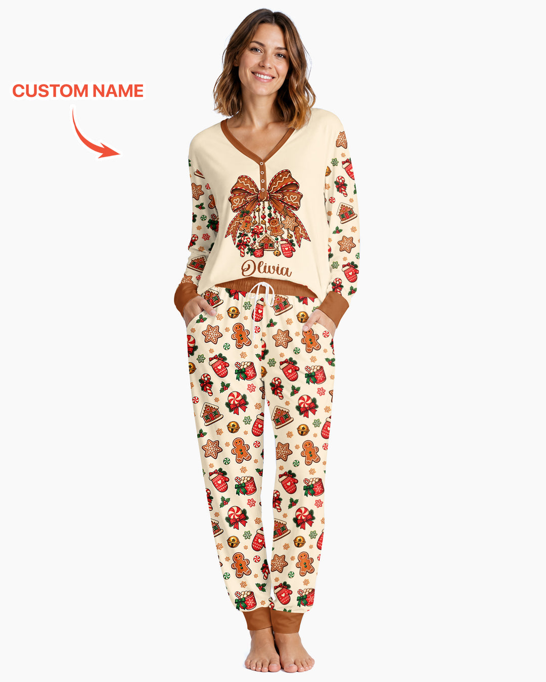 Custom Name Gingerbread The Bow Bamboo Women Pajama Set