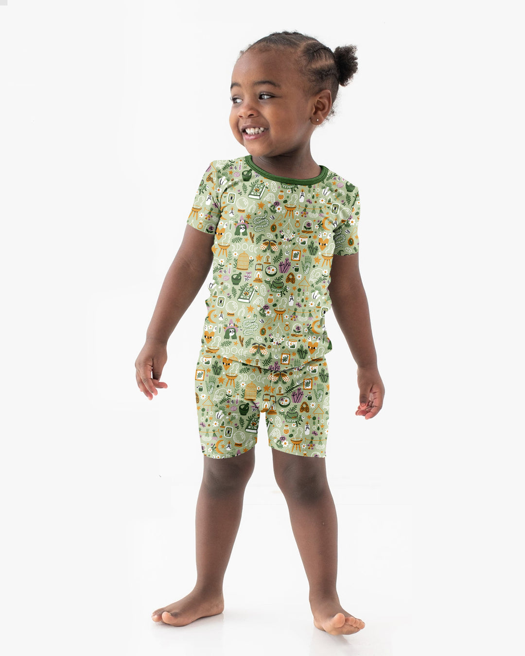 Boho Witchy Celestial Magic Floral Bamboo Two Piece Short Sleeve Shorts Pajama Set