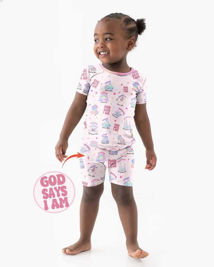 God Says I Am Girl Bamboo Two Piece Short Sleeve Shorts Pajama Set