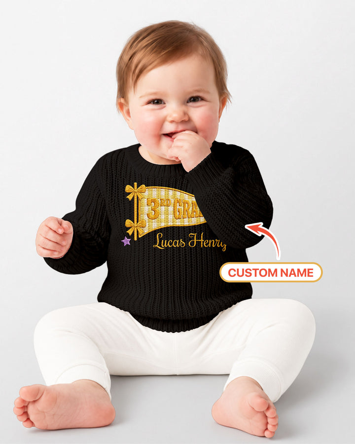 Cute Kindergarten Embroidered Baby Name Bamboo Knit Sweater Bubble