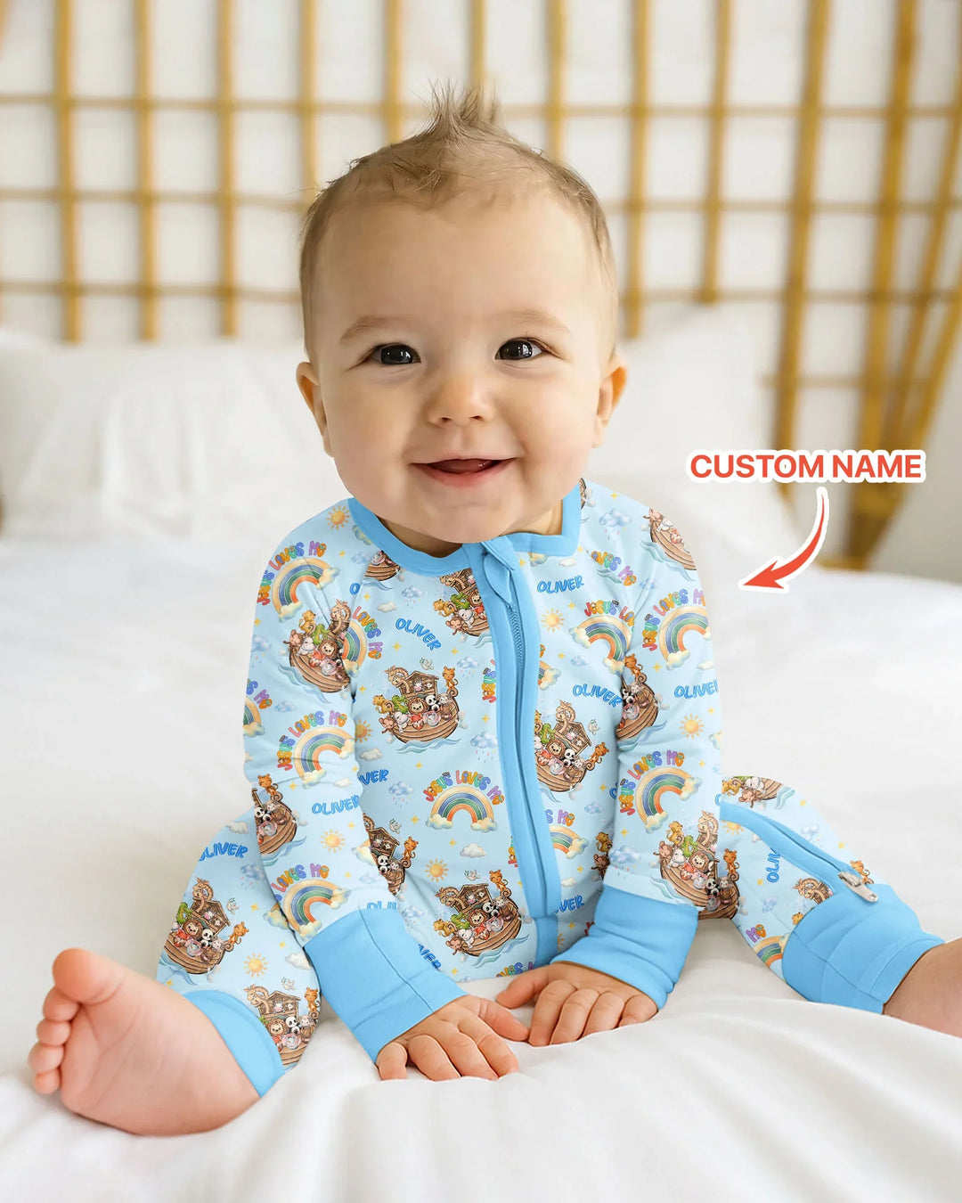 Custom Name Jesus Loves Me Noah's Ark Bamboo Convertible Zippy