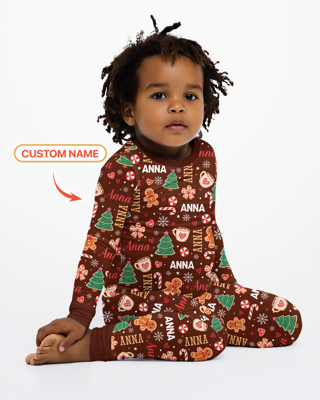 Custom Name Christmas Crew Family Matching Bamboo Two Piece Long Sleeve Pajama Set