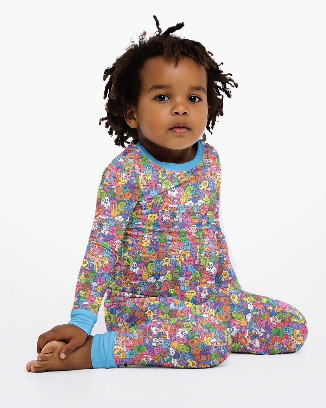 Doodle Characters Pastel Bamboo Two Piece Long Sleeve Pajama Set