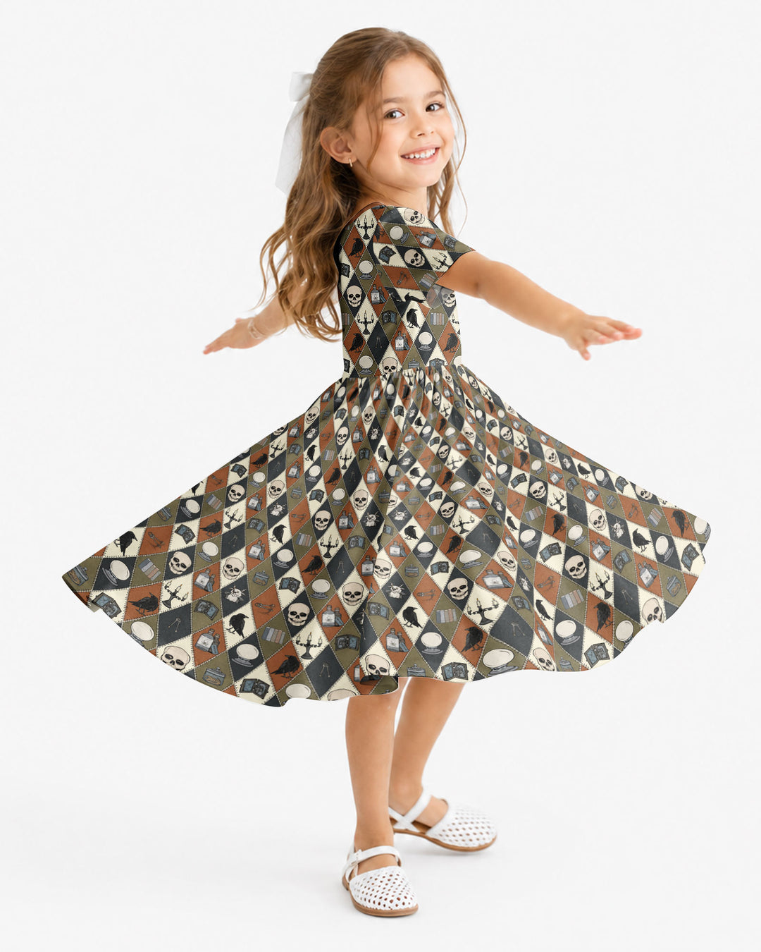 Retro Gothic Halloween Patchwork Bamboo Twirl Dress
