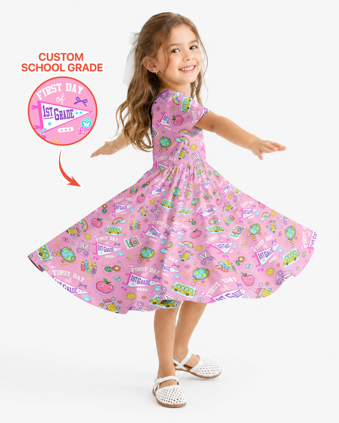 Custom Grade Girls School First Day Bamboo Twirl Dress