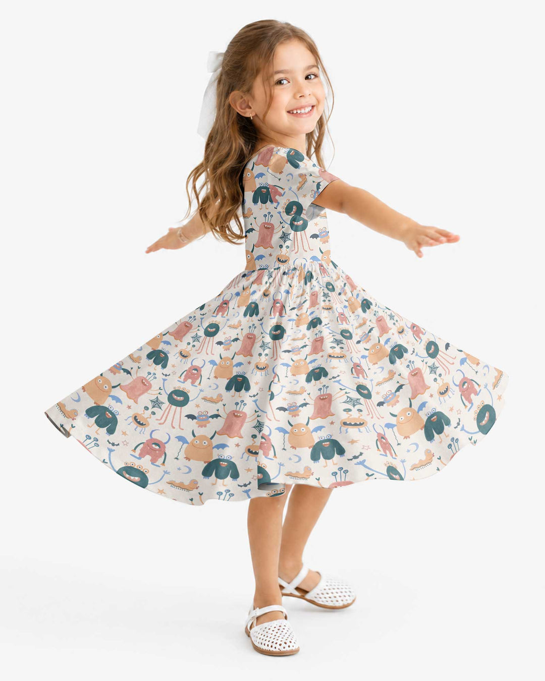 Monsters Fun Pastels Hand Painted Cute Bamboo Twirl Dress