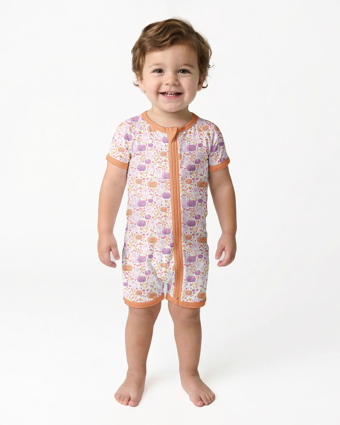 Pastel Pumpkins and Ghosts Bamboo Shorty Zippy