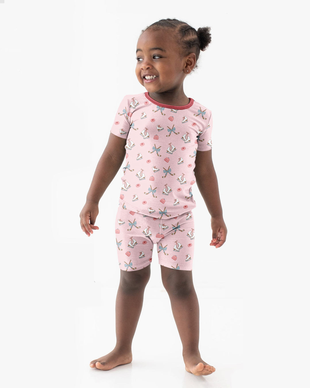 Girly Hockey Pink Bamboo Two Piece Short Sleeve Shorts Pajama Set
