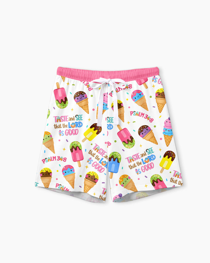 Jesus Summer Ice Cream Taste and See That The Lord Is Good Bamboo Women Short Sleeve Short Pajama Set
