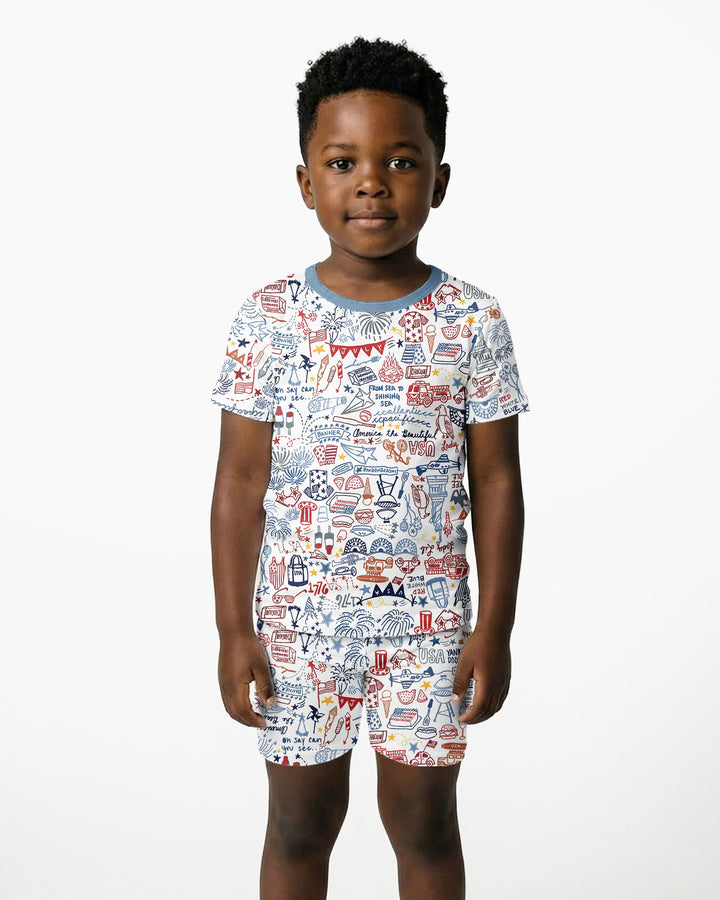 Liberty Doodle 250th Family Matching Bamboo Two Piece Short Sleeve Shorts Pajama Set