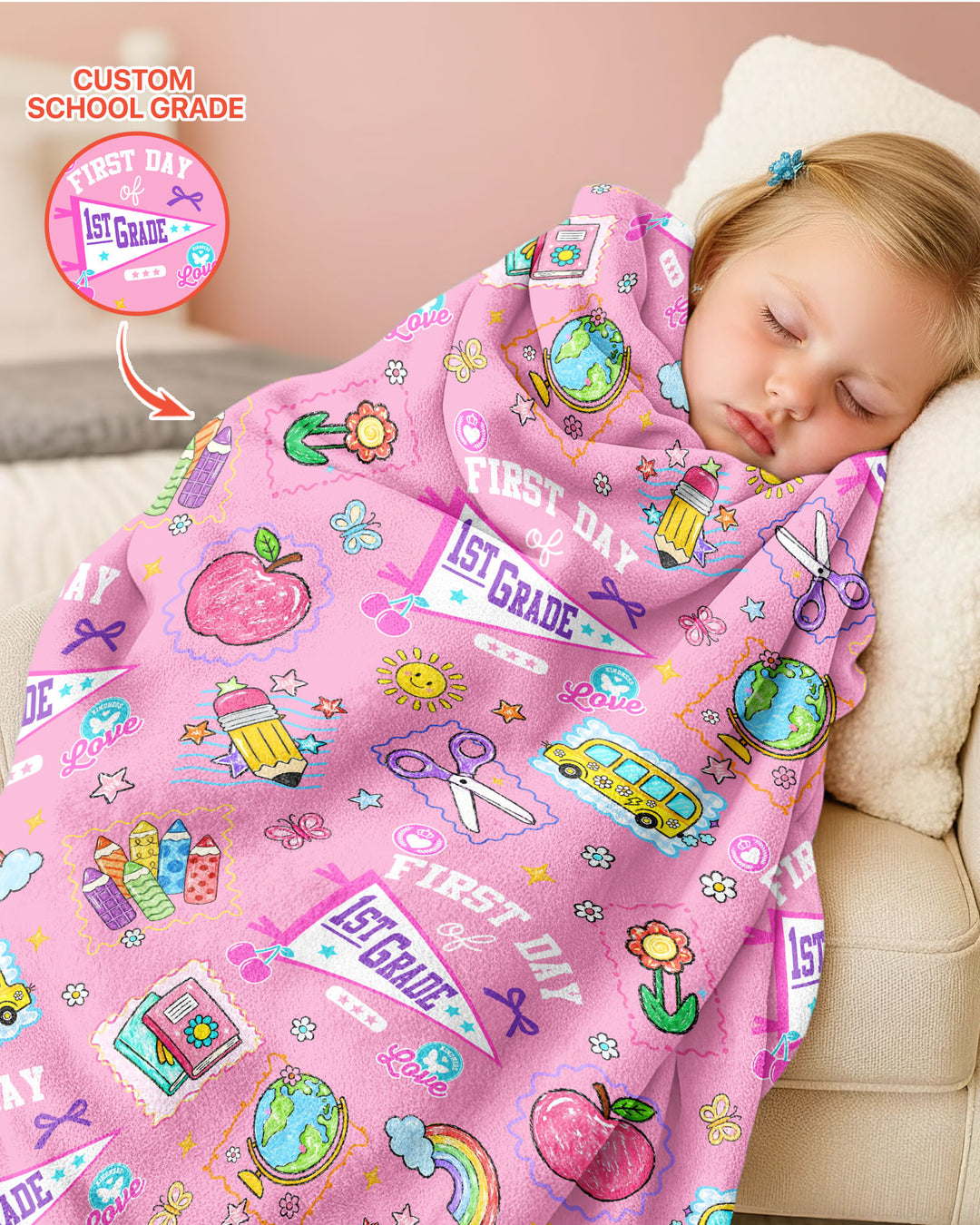 Custom Grade Girls School First Day Bamboo Blanket