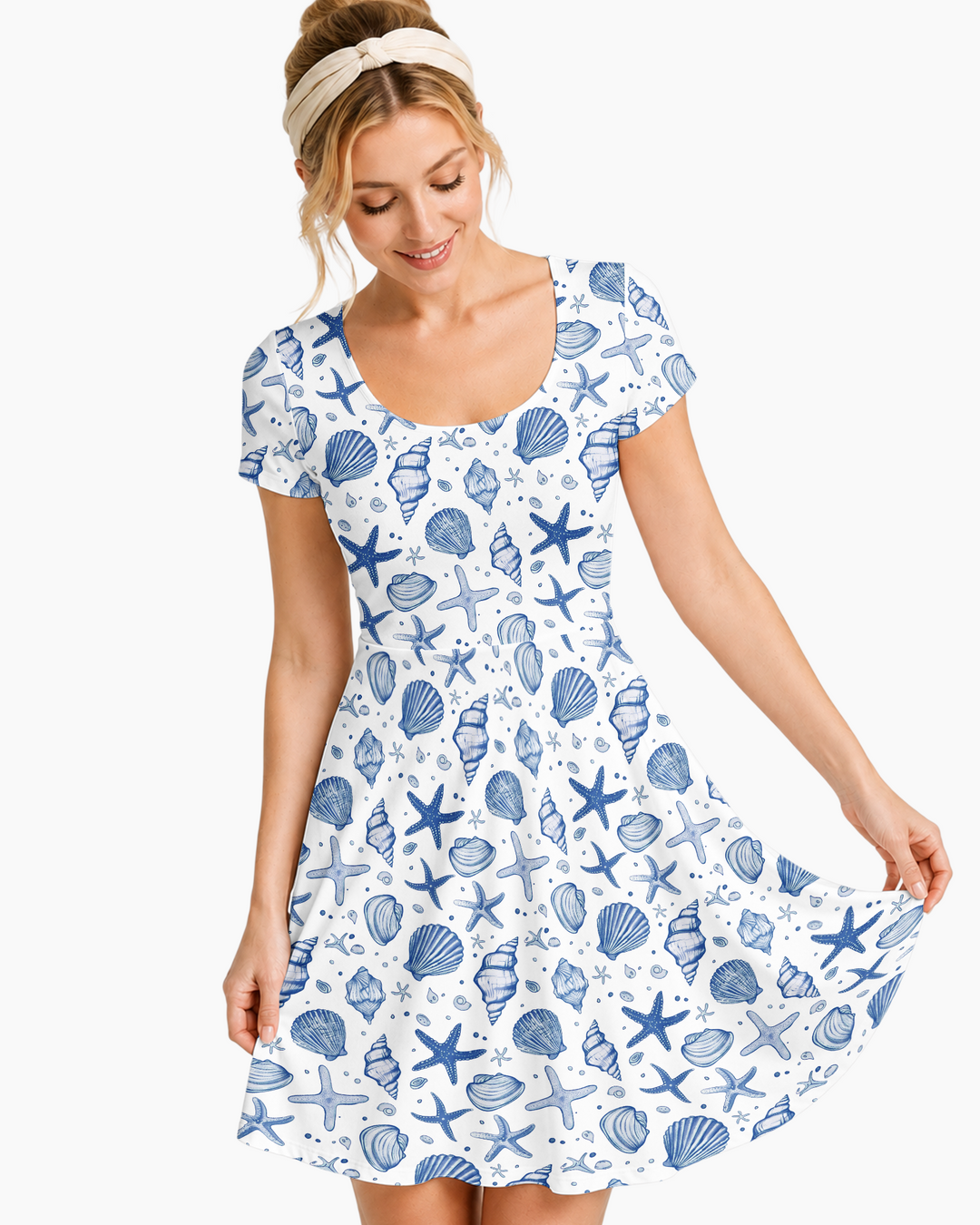 Coastal Charm Family Matching Bamboo Women’s Short Sleeve Twirl Dress