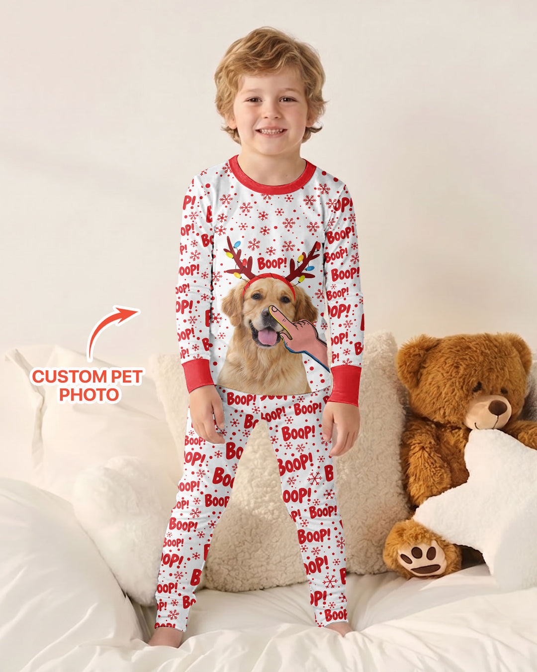 Custom Pet Photo Funny Christmas Boop Bamboo Two Piece Long Sleeve Pajama Set
