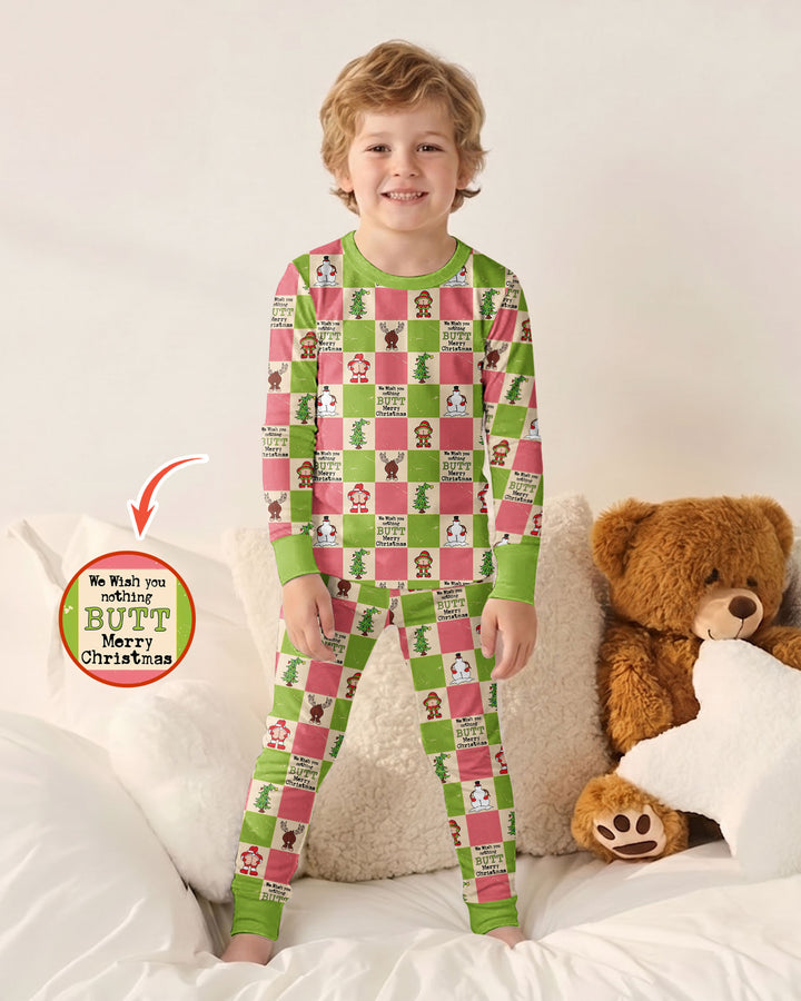 Nothing Butt Merry Christmas Checkerboard Bamboo Two Piece Long Sleeve Pajama Set