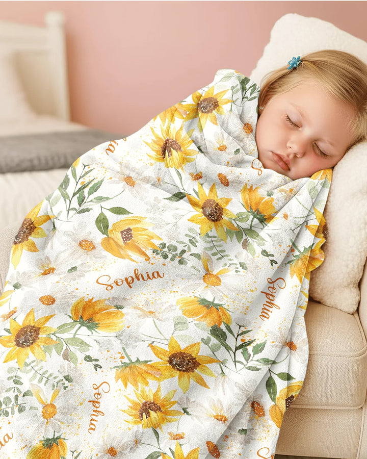 Custom Name Birth Month Flowers Bamboo Blanket