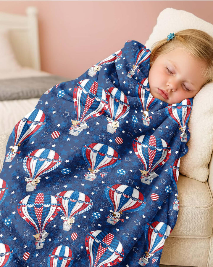 Patriotic Pups in Hot Air Balloons Family Matching Bamboo Blanket