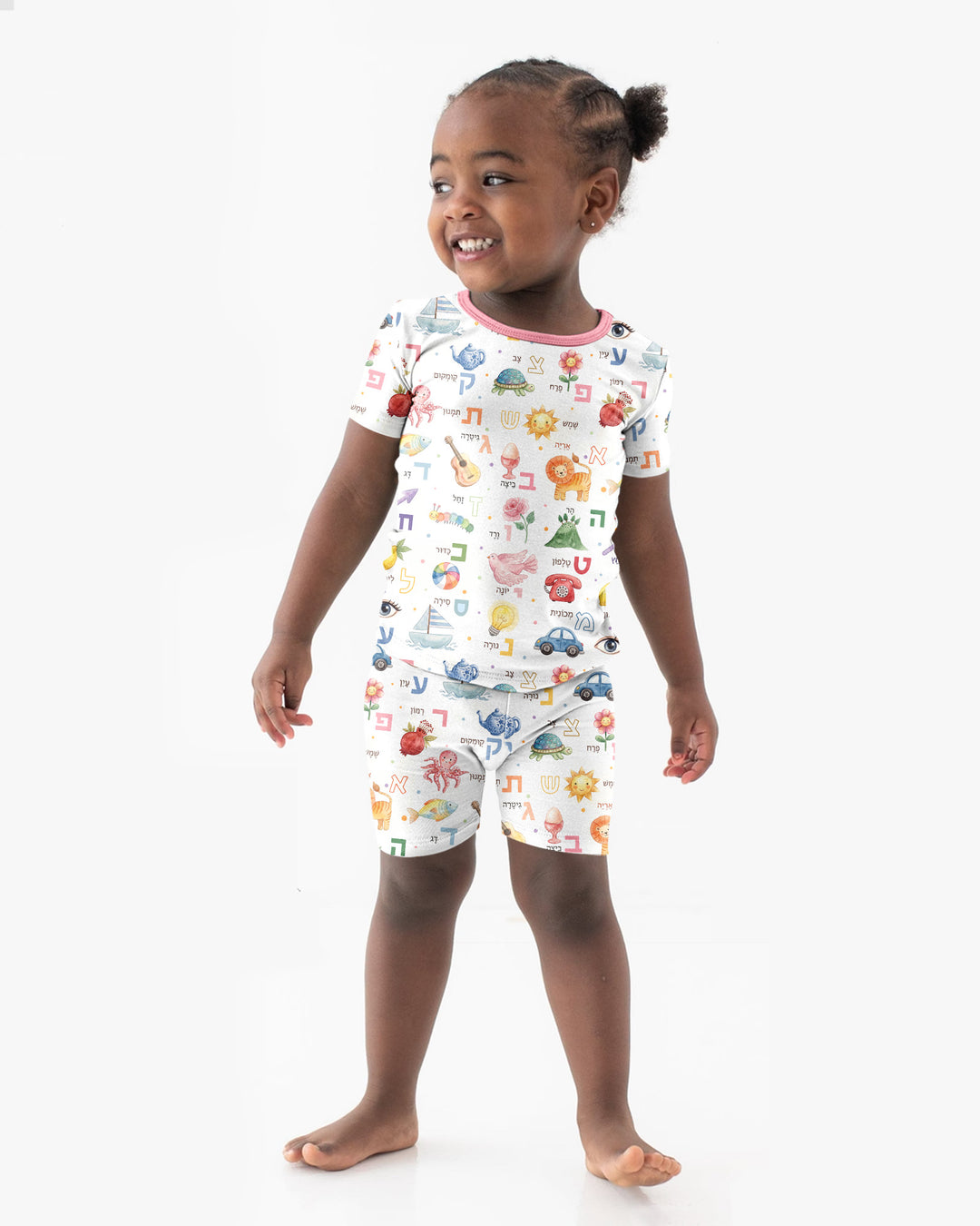 Hebrew Aleph Bet Bamboo Two Piece Short Sleeve Shorts Pajama Set