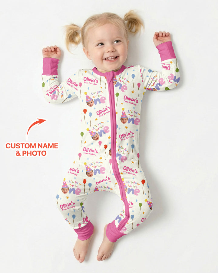 Custom Photo First Birthday Fun Bamboo Convertible Zippy