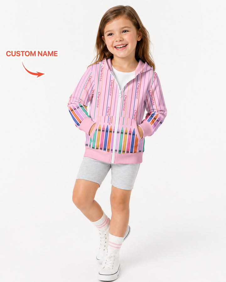 Custom Name Crayon Lines Bamboo Zip Hoodie