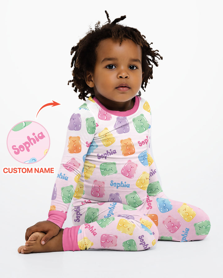 Kawaii Jelly Gummy Bears Custom Name Bamboo Two Piece Long Sleeve Pajama Set