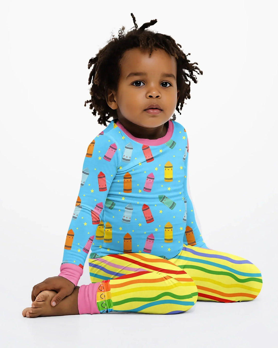 Happy Crayon Friends Bamboo Two Piece Long Sleeve Pajama Set