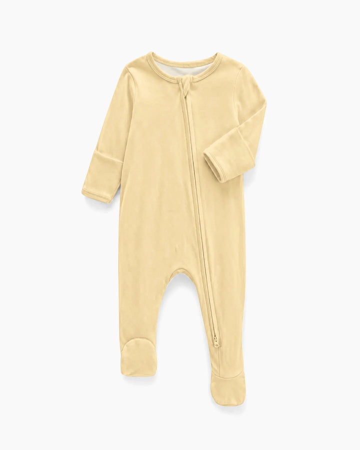 Solid Color Bamboo Zippered Footie Romper