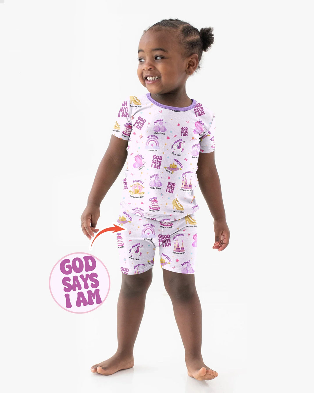God Says I Am Girl Bamboo Two Piece Short Sleeve Shorts Pajama Set