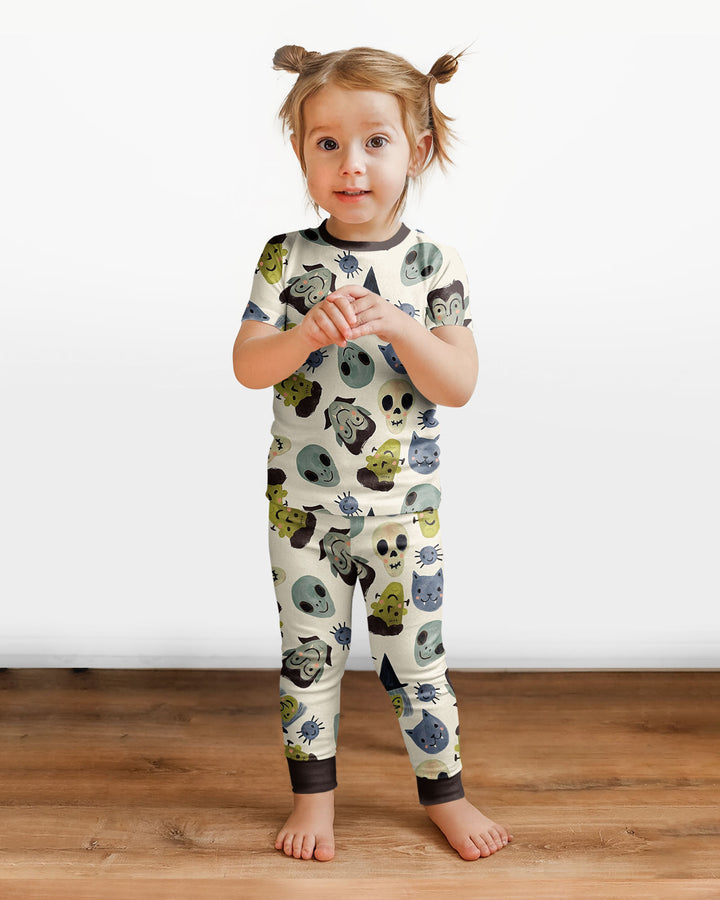 Halloween Face Bamboo Two Piece Short Sleeve Pyjamas Set For Haloween