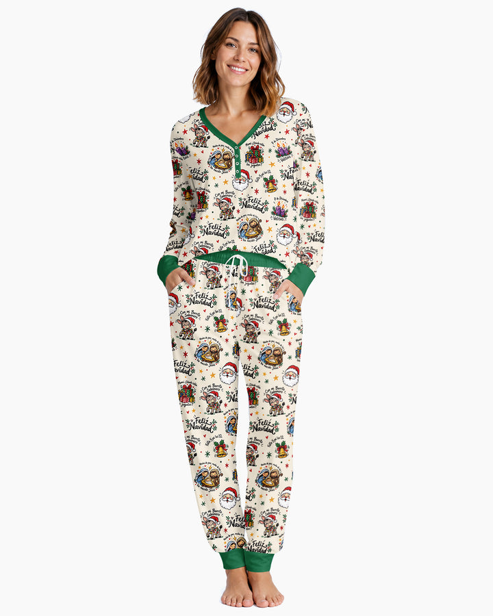 Whimsical Feliz Navidad Christmas Bamboo Women Pajama Set
