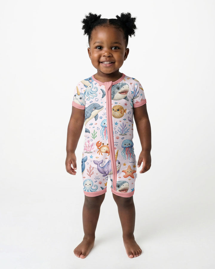 Cute Ocean Animals Bamboo Shorty Zippy