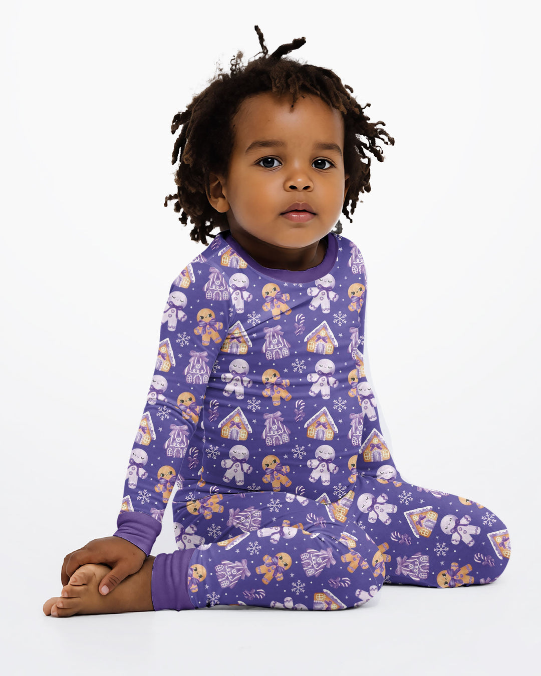 Purple Gingerbread Village Bamboo Two Piece Long Sleeve Pajama Set