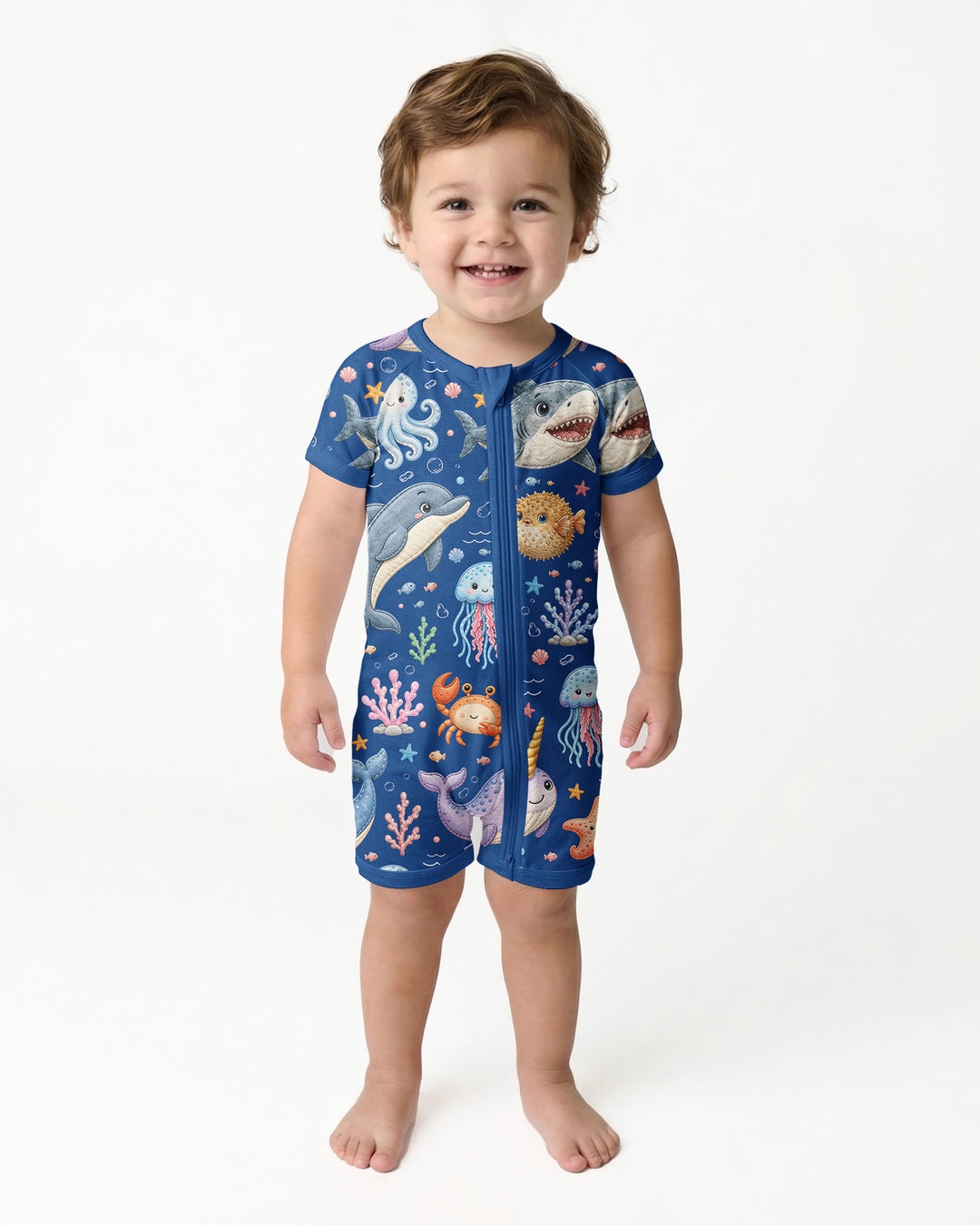 Cute Ocean Animals Bamboo Shorty Zippy
