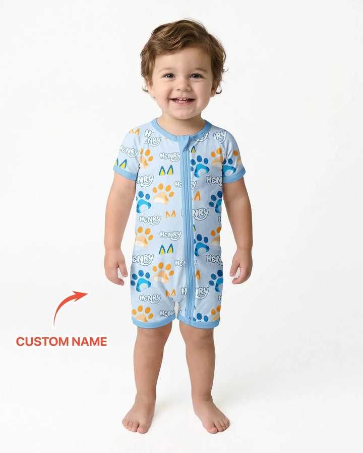 Custom Name Favourite Blue Dog Family Matching Bamboo Shorty Zippy